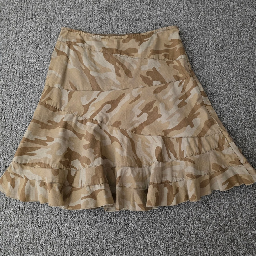 Y2K DKNY Camo Skirt 90s Streetwear Ruffle Tiered Flare Soft Goth Size 8P